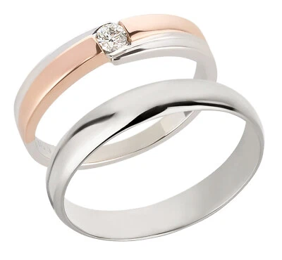 Trauringe Paar-Preis 375 Gold Diamant bicolor Roségold-Weißgold Verlobungsringe - Bild 1 von 4