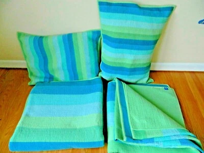 (2) Edredones para adolescentes Pottery Barn (83" x 83") + 2 fundas - patrón de rayas verdes Foto 1 de 4