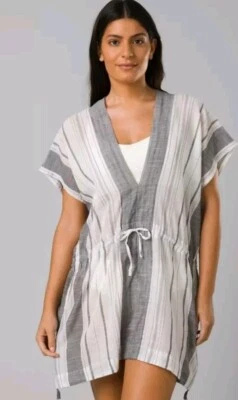 Túnica listrada nova com etiquetas $79 prAna tamanho XL carvão Marina Bay capa praia  - Imagem 1 de 4