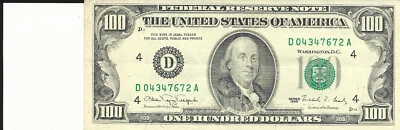 One $100 FRN "D" note 1990 small head old style good condition - Image 1 of 2
