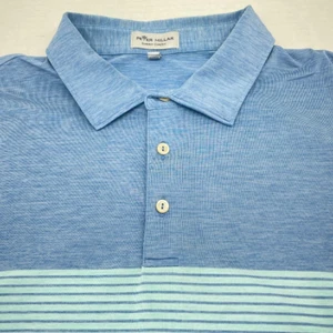 Peter Millar Men's Golf Shirt - Blue with Light Green Stripes - Size XXL - EUC - Picture 1 of 9
