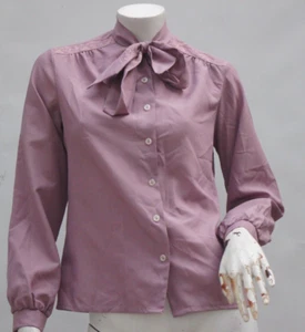 Vintage 70s Dusty Lilac Bow Blouse By Debenhams Made In Britain Retro Secretary - Picture 1 of 8