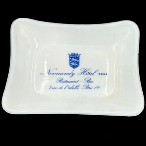 Normandy Hotel France Ashtray Trinket Soap Dish White Milk Glass Opalex RARE - Picture 1 of 5