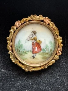 Bouton antique peinture EM Paris sous verre - Photo 1 sur 4