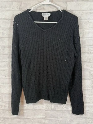 Pendleton Sweater Women's Size L Pullover Sequin Cable Knit Silk Cashmere Blend - Image 1 of 4