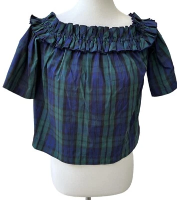 Top con volantes Vineyard Vines para mujer talla XS azul verde tartán a cuadros Foto 1 de 4
