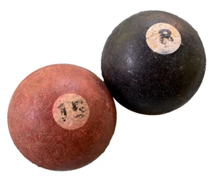 Antique Vintage 2" Clay Bakelite? Pool Billiards Ball 8 black 15 red Lot 2 Nice - Picture 1 of 16