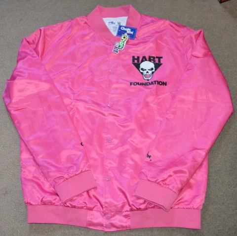 NWT The Hart Foundation Chalk Line WWF WWE Pink Satin Jacket 2XL Cover