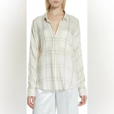 Blusa para mujer Vince de mezcla de algodón blanca a cuadros - talla grande Foto 1 de 4