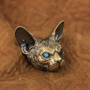 Blue Eyes Good Details Brass Sphynx Cat Pendant Punk Jewelry BR113A - Picture 1 of 9