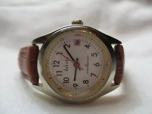 Dakota Wristwatch Brown Buckle Band Silver Toned Date Indicator Water Resist - Picture 1 of 12