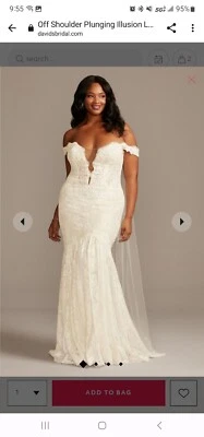 Свадебное платье русалки Davids с открытыми плечами труба цвета слоновой кости кружевное размер 24 - Изображение 1 из 4