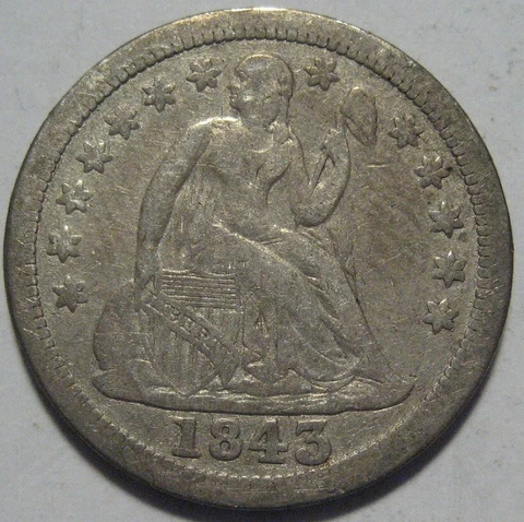 = 1843 F/VF SEATED DIME, FREE Shipping Cover