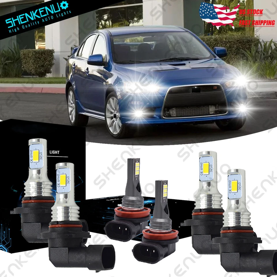 For Mitsubishi Lancer 2008-2015 Combo Hi&Lo Beam LED Headlights + Fog Lights YH - Image 1 of 4