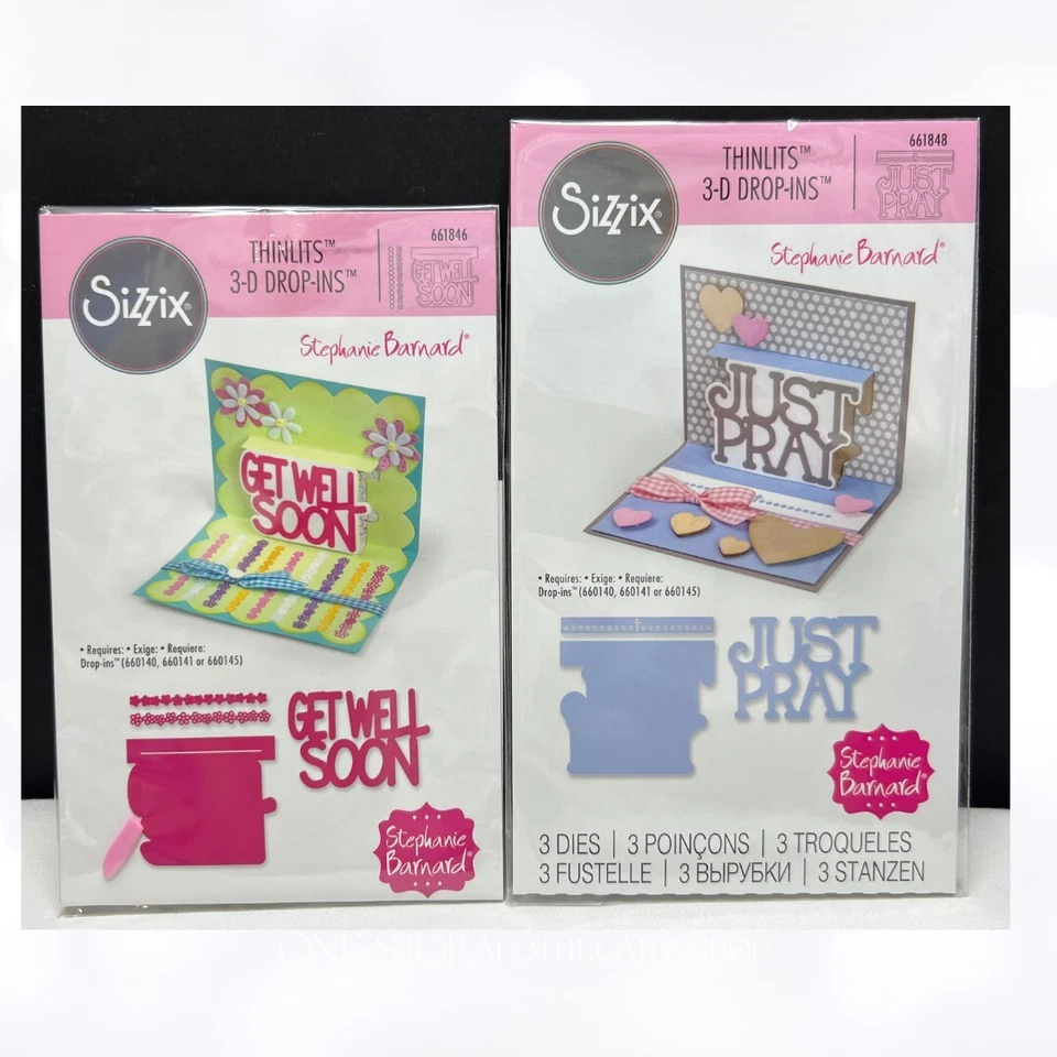 Sizzix Stephanie Barnard 3D DROP INS Pray Get Well Sentiments Framelits Dies — 第 1/1 张图片