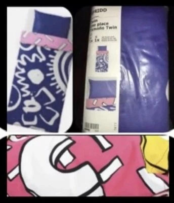 Juego de funda nórdica doble IKEA Spridd, ¿REVERSIBLE azul índigo a rosa ABC?!, Kit Neale Foto 1 de 4