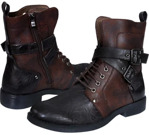 Hombres Punk Rock Gótico Elmo Botines Marrón Cremallera Motociclista Cuero Hebilla - Imagen 1 de 3