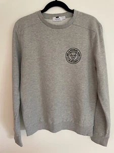 Topman Mens Fleece Jumper Size L Textured Print on Chest Grey Pullover - Picture 1 of 7