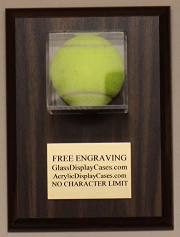 Tennis Ball Personalized Wall Mount Display Case SOLID WALNUT - Free Engraving Cover