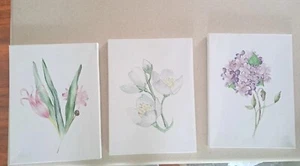 Trio Flowers Pink and Purple Wall Art Painting Pictures Print on Canvas 16 x 12 - Picture 1 of 6
