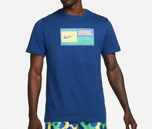 NIKE '22 World Cup Brazil Voice Mens Football Top Blue T-Shirt Size Small NEW - Picture 1 of 3