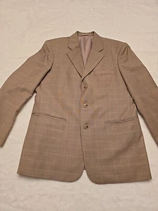 Men's Dormeuil Beige Plaid Wool Blazer Jacket 2 button Double Vent Custom 40R - Picture 1 of 16
