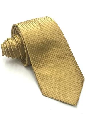 $110 Bloomingdales Men Gold Slim Skinny Neck Silk Tie Casual Necktie Size 58 X 3 - Image 1 of 4