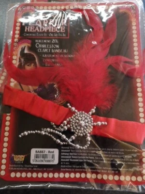 Bristol Novelty 1920'S Red Flapper Headband With Feathers Ladies Accessory New - Image 1 of 2