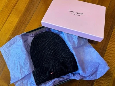 Gorro de invierno Kate Spade para mujer negro con moño brillante *sin guantes* nuevo con etiquetas Foto 1 de 2