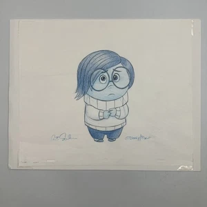 Rare Sadness Art Pencil Sketch Pixar Studios Inside Out Signed Embossed Disney - Picture 1 of 9
