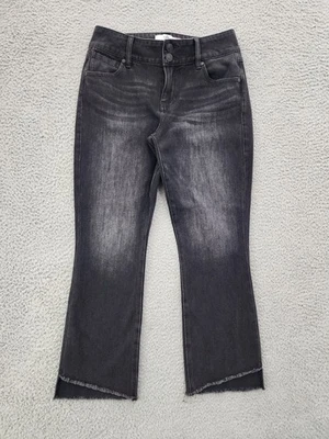 Cabi Jeans Womens 4 Black Hi Low Crop Stretch Denim Frayed Hem Raw Edge Pants - Image 1 of 4