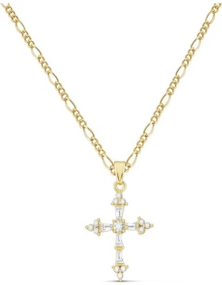 Двойной крест ожерелье женщин 14K золото покрытием подвеска изящный ошейник подарок - Изображение 1 из 4