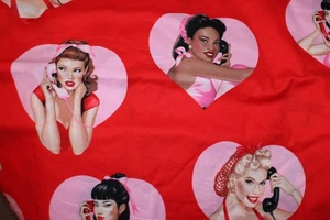 One Yard Glam Retro PIN UP Girls "Dial L-O-V-E" Red Hearts Alexander Henry 2021 - Bild 1 von 2