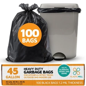 PlasticMill Heavy Duty Trash Bags - Black Garbage Bags - Plastic Trash Bags -... - Picture 1 of 5