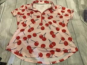 Jofit Sleeveless 1/4 Zip Cherry Print Shirt Size XL - Picture 1 of 7