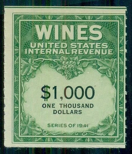 US #RE169, $1000.00 Wine Stamp, No Gum as Issued, Scott $250.00 - Picture 1 of 1