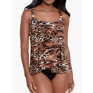 Top de natación Miraclesuit Dazzle Ocicat Tankini talla 16 con aros negro/marrón $140 - Imagen 1 de 8