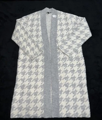 Suéter cárdigan abierto pata de gallo ANN TAYLOR para mujer, gris/crema, talla grande Foto 1 de 4