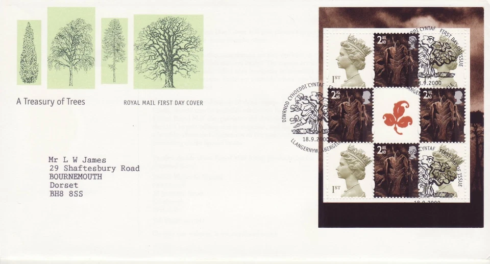 GB Stamps First Day Cover Booklet Pane W83a  from DX26 A Treasury of Trees 2000 - Image 1 of 1