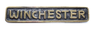 Winchester (Firearms?) Brass Logo Plate Plaque for Wood Box or Crate Vtg 3-3/8" - Picture 1 of 5