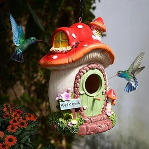 Hanging Bird House Outside Mushroom House Cute Bird Nest for Yard Fence Tree - Picture 1 of 4