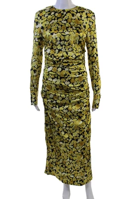 Ganni Women Bodycon Maxi Floral Silk Blend Dress Black Long Sleeve Size S - Image 1 of 4