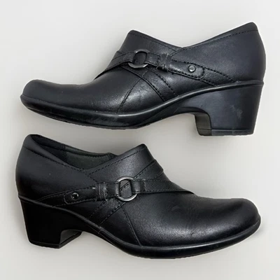 Mocasines Clarks GENETTE ARC para mujer talla 6M cuero negro cremallera lateral shootie tacón de 2" Foto 1 de 4