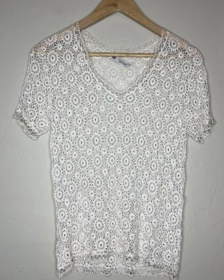 Blusa Top Vintage Años 60 70 Rojo Pavo Real Crema Ganchillo a Mano Transparente S/M? Foto 1 de 4