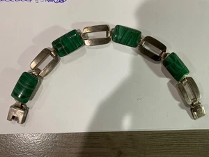 Vintage Malachite Sterling Silver 950  Bracelet made in Mexico- 8” - Picture 1 of 6