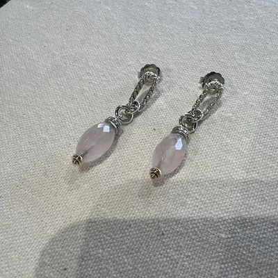 Pendientes colgantes de diamantes y cuarzo rosa de oro de ley y 18 quilates David Yurman Foto 1 de 4