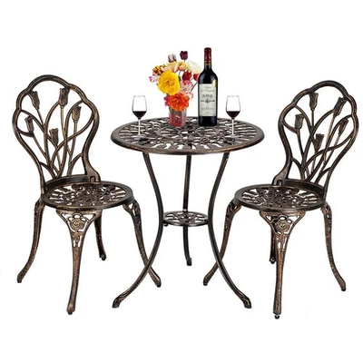 3PC Outdoor Indoor Cast Aluminum Patio Furniture Bistro Table and Chairs Set New - Image 1 of 4