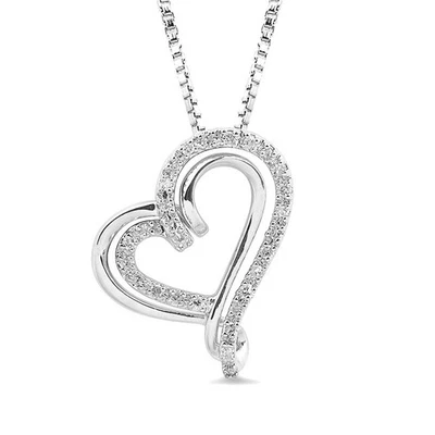 Diamond Heart Necklace 1/8 cttw in Sterling Silver - 18 Inch Chain - Image 1 of 3