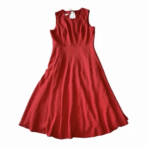 VINTAGE TALBOTS Red Textured Sleeveless Midi Dress Size 16 1XL 90s Classic Fall - Picture 1 of 8