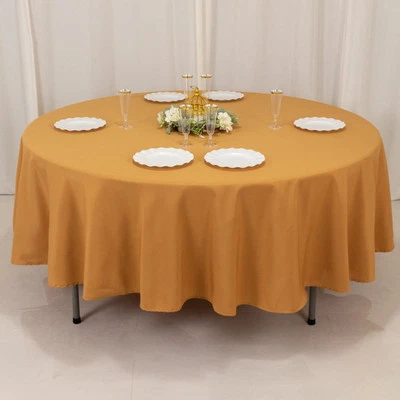 GOLD Round 90" Premium High Quality Polyester Tablecloth Wedding Party Table - Image 1 of 4